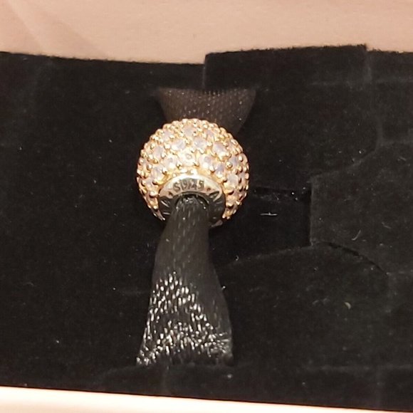 PANDORA *RETIRED SS & 14kt Gold ESSENCE LOVE w/Opalescent Pink Crystal 796064NOP - Picture 11 of 14